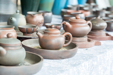Chinese traditional teapot, cup, tea set covered with tea stains