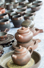 Chinese traditional teapot, cup, tea set covered with tea stains