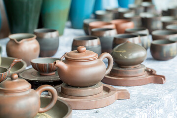 Chinese traditional teapot, cup, tea set covered with tea stains