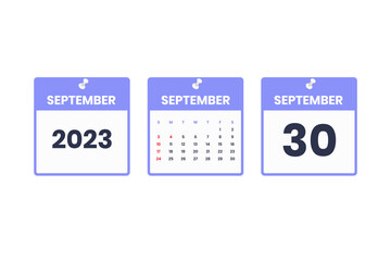 September calendar design. September 30 2023 calendar icon for schedule, appointment, important date concept
