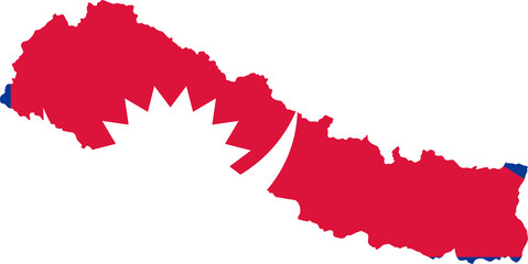 Nepal Map Flag. Nepali Border Boundary Country Shape Nation National Outline Atlas Flag Sign Symbol Banner. Nepalese Transparent PNG Flattened JPG Flat JPEG