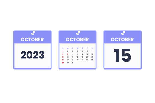 October calendar design. October 15 2023 calendar icon for schedule, appointment, important date concept
