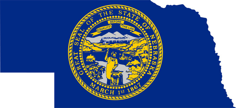 Nebraska USA Map Flag. NE US Outline Boundary Border Shape State Flag Sign Symbol Atlas Geography Banner. Nebraskan Transparent PNG Flattened JPG Flat JPEG