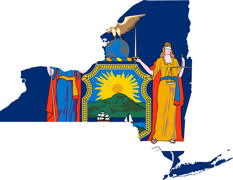 New York USA Map Flag. NY US Outline Boundary Border Shape State Flag Sign Symbol Atlas Geography Banner. New Yorker Transparent PNG Flattened JPG Flat JPEG