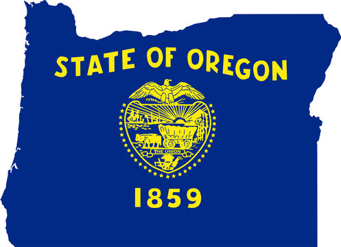 Oregon USA Map Flag. OR US Outline Boundary Border Shape State Flag Sign Symbol Atlas Geography Banner. Oregonian Transparent PNG Flattened JPG Flat JPEG