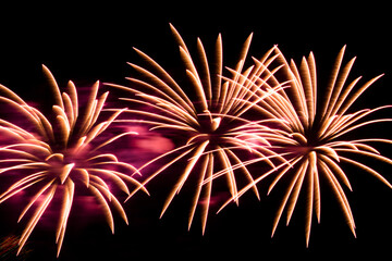 Close-up of colorful fireworks on a black background.