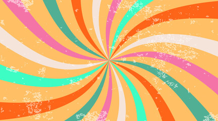 Cool Groovy Sun Rays Retro Pattern Background. Trendy Y2k Wavy Texture. Funky Hippie Abstract Banner Design