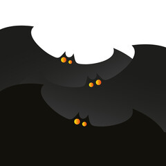 Happy Halloween Card Base Template with Flying Bats with Glowing Red Eyes Covering the Sky - Design With Copyspace, Isolated on White Background