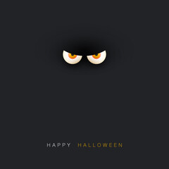 Happy Halloween Card Template - Frightening Scary Creepy Face with Glowing Eyes in the Darkness - Vector Design Illustration with Copyspace, Place, Room for Your Text - Multi Purpose Template for Web