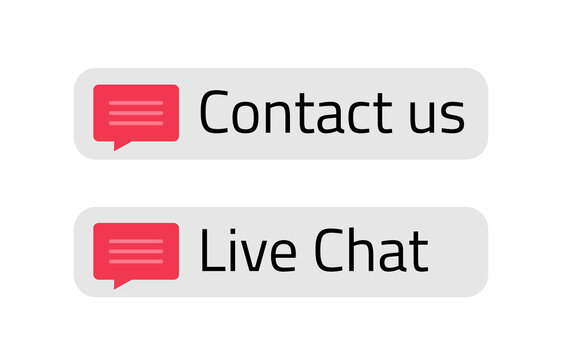 Contact us button and live chat icon banner red element isolated, get in touch vector box for internet web site UI label image