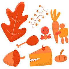 vector set of happy thanksgiving hand drawn art character fit for icon
