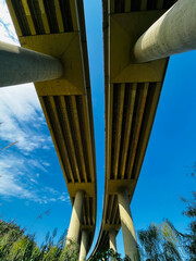 Elevated bridge of a motorway as it passes through the Llobregat river and the city of Martorell in...