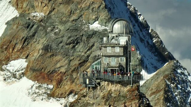 Aerial view of the sphinx observation deck and observatory at the Jungfraujoch, Switzerland
