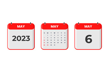 May 2023 calendar design. 6th May 2023 calendar icon for schedule, appointment, important date concept