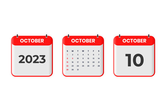 October 2023 calendar design. 10th October 2023 calendar icon for schedule, appointment, important date concept