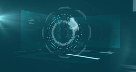 Obraz premium Image of digital interface and data processing over blue background