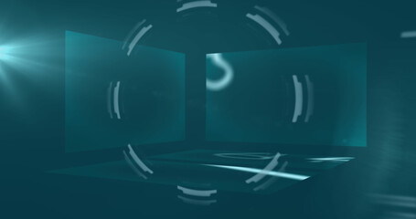 Image of digital interface and data processing over blue background