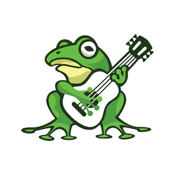 Frog play guitar logo vector