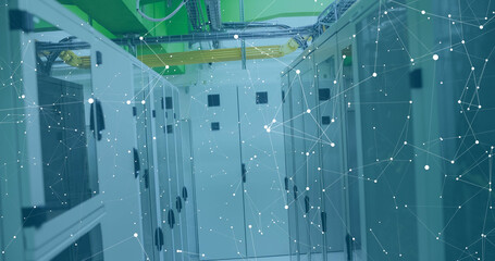 Image of scope scanning with 5g text and data processing over server room