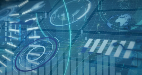 Image of 5g text over digital interface with data processing against night city traffic