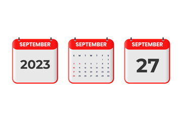 September 2023 calendar design. 27th September 2023 calendar icon for schedule, appointment, important date concept