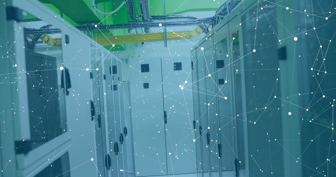 Image of scope scanning with 5g text and data processing over server room