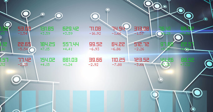 Image of network of connections with mathematical equations and data processing