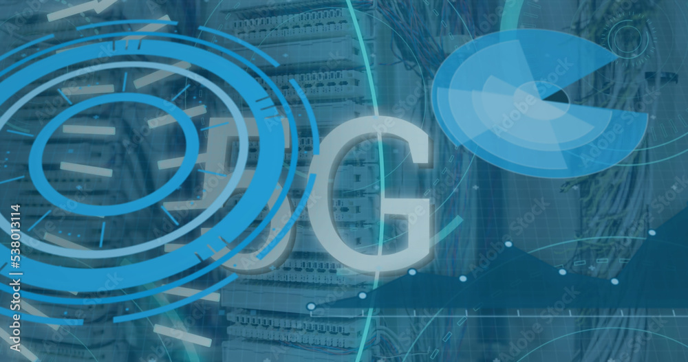 Poster image of scope scanning with 5g text and data processing over server room