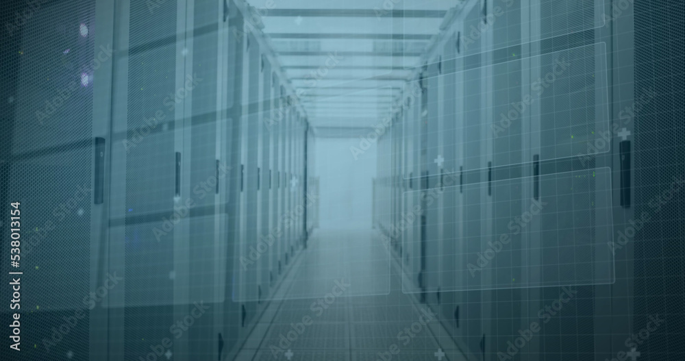 Poster image of scope scanning with 5g text and data processing over server room