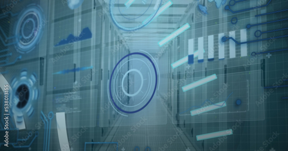 Poster image of scope scanning with 5g text and data processing over server room