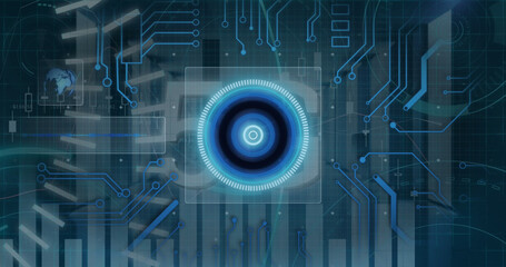 Image of scope scanning with 5g text and data processing over server room