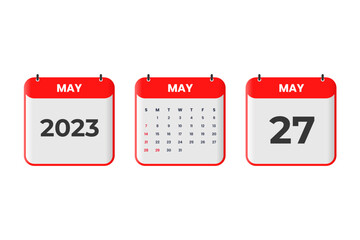 May 2023 calendar design. 27th May 2023 calendar icon for schedule, appointment, important date concept