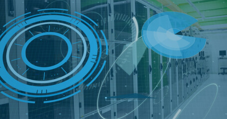 Image of scope scanning with 5g text and data processing over server room