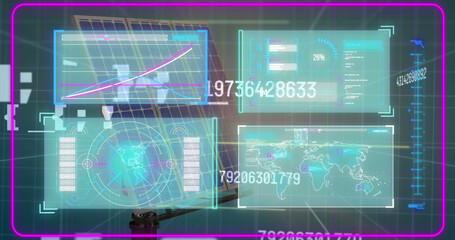 Image of data processing over solar panels