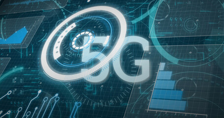 Image of scope scanning with 5g text over server room