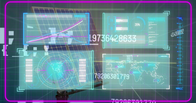 Image of data processing over solar panels