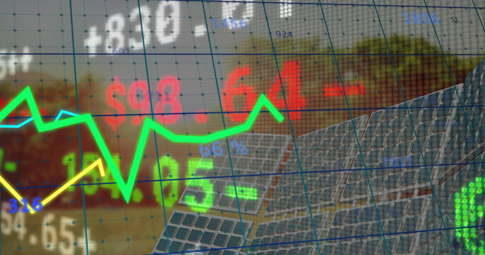 Image of data processing over solar panels