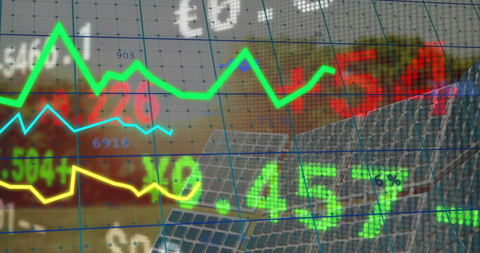 Image of data processing over solar panels