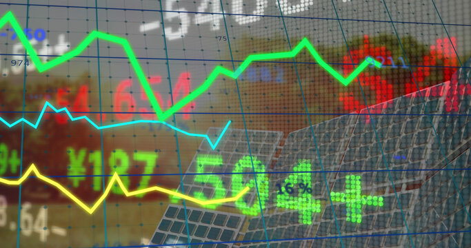 Image of data processing over solar panels