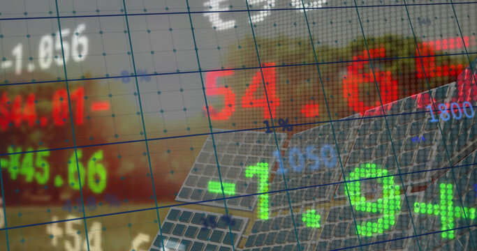 Image of data processing over solar panels