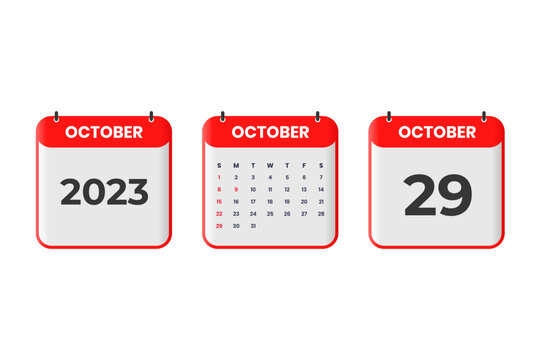 October 2023 calendar design. 29th October 2023 calendar icon for schedule, appointment, important date concept