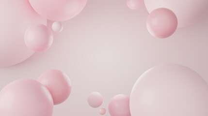 3D Abstract colorful balls. Pink Color Beauty. Chaotic scatter confetti spheres. Festive party wallpaper. 3d render rouge creative background. Makeup powder cosmetics for face in ball.