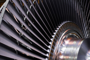 Modern rotor with long blades of powerful steam turbine