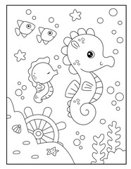Cute seahorse coloring page for kids