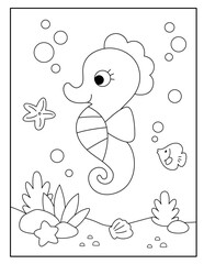 Cute seahorse coloring page for kids