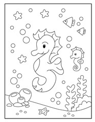 Cute seahorse coloring page for kids