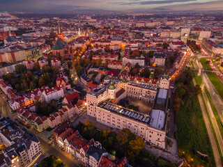 Szczecin, Poland 14.10.2022 Panorama of the city at dawn
