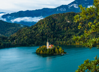 morning sun shine on church on the island