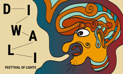 Happy Diwali. Indian festival of lights. Abstract flat illustration vector for holiday, lights, Indian face for background, greeting card, celebration card or poster and etc. Eps10