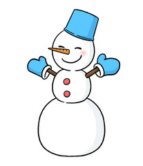 手袋とバケツをかぶる三段重ねの雪だるま